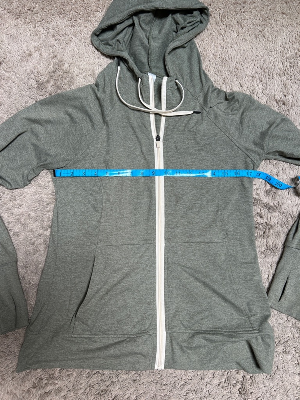 Lightweight Olive Green Zip Hoodie with Drawstrings - Picture 3 of 6